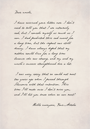 LETTER No1 - Nikola Tesla to uncle Pajo Mandic from Gospic (todays Croatia)